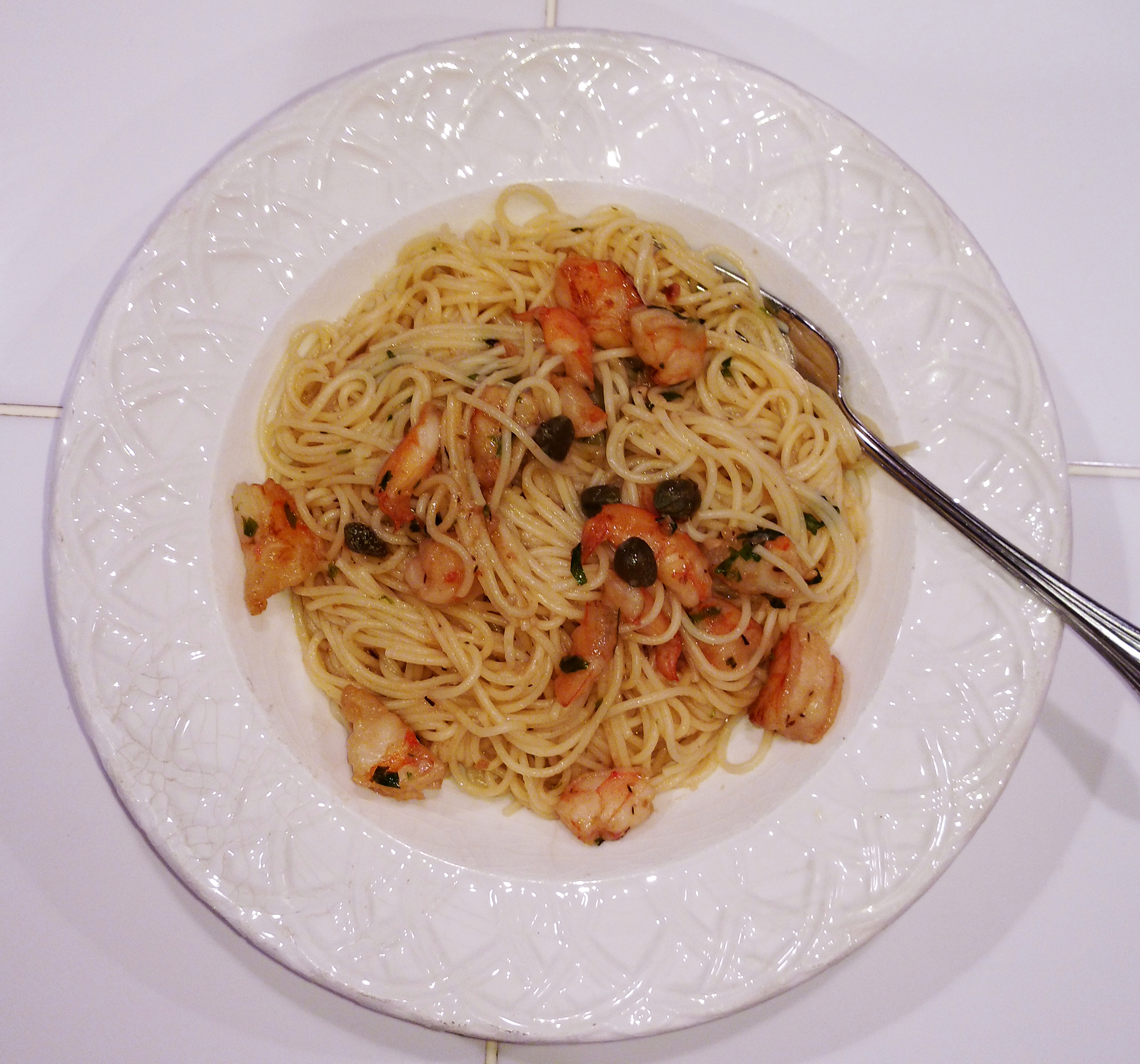 Angel hair pasta with shrimp and capers
