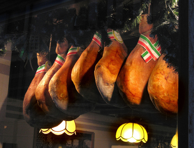Hanging Italian prosciutto