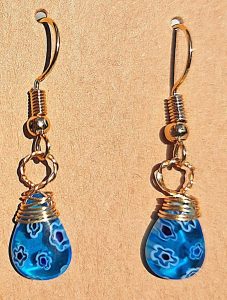 blue millefiori glass 18k gold-plated earrings