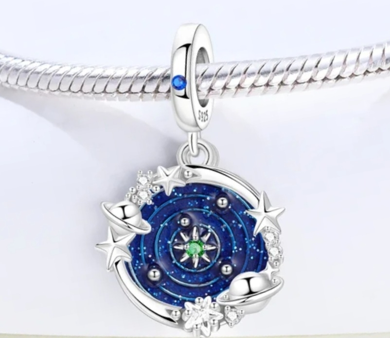 Nine Muses Artworks Sterling Silver Sparkling Solar System Charm Bracelet